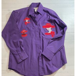 Fabrizio red hat society button down purple shirt small‎